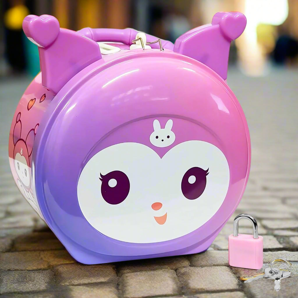 VGRASSP Sanrio Kuromi Metal Piggy Bank Toy for Kids - Cute Money Safe with Lock and 2 Keys - Gullak Coin Box Gift for Boys and Girls - Color As Per Stock