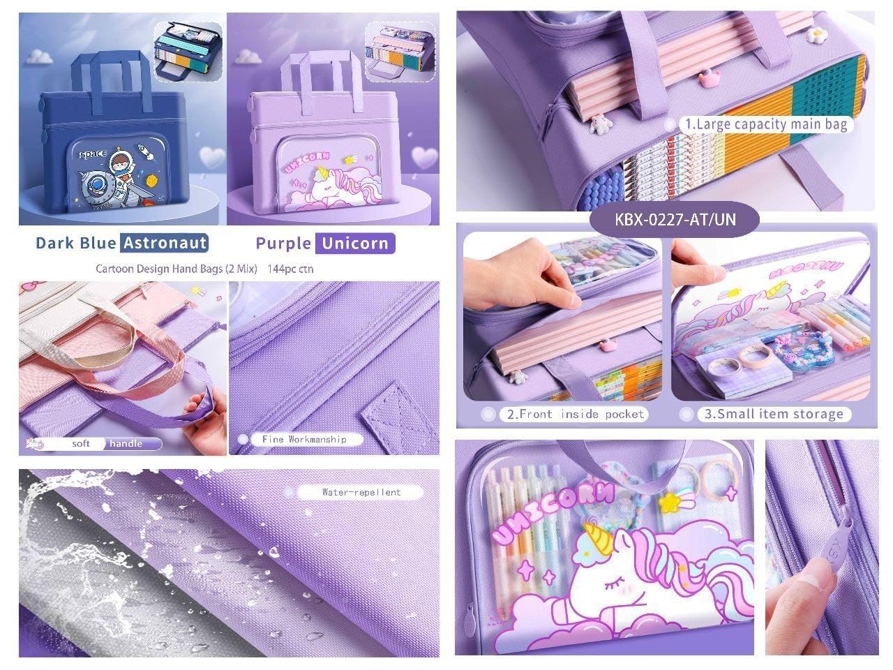 Ranjkri Print Delight Handbag/Tutor Bag for Children, Test Paper Book Storage Bag Kids Handmade Art Supplies Bags Thick Waterproof Portable Storage Bag for Girls (Strawberry Girl Pink Pouch Bag)