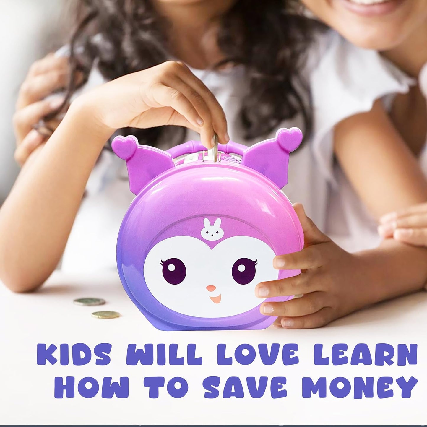 VGRASSP Sanrio Kuromi Metal Piggy Bank Toy for Kids - Cute Money Safe with Lock and 2 Keys - Gullak Coin Box Gift for Boys and Girls - Color As Per Stock