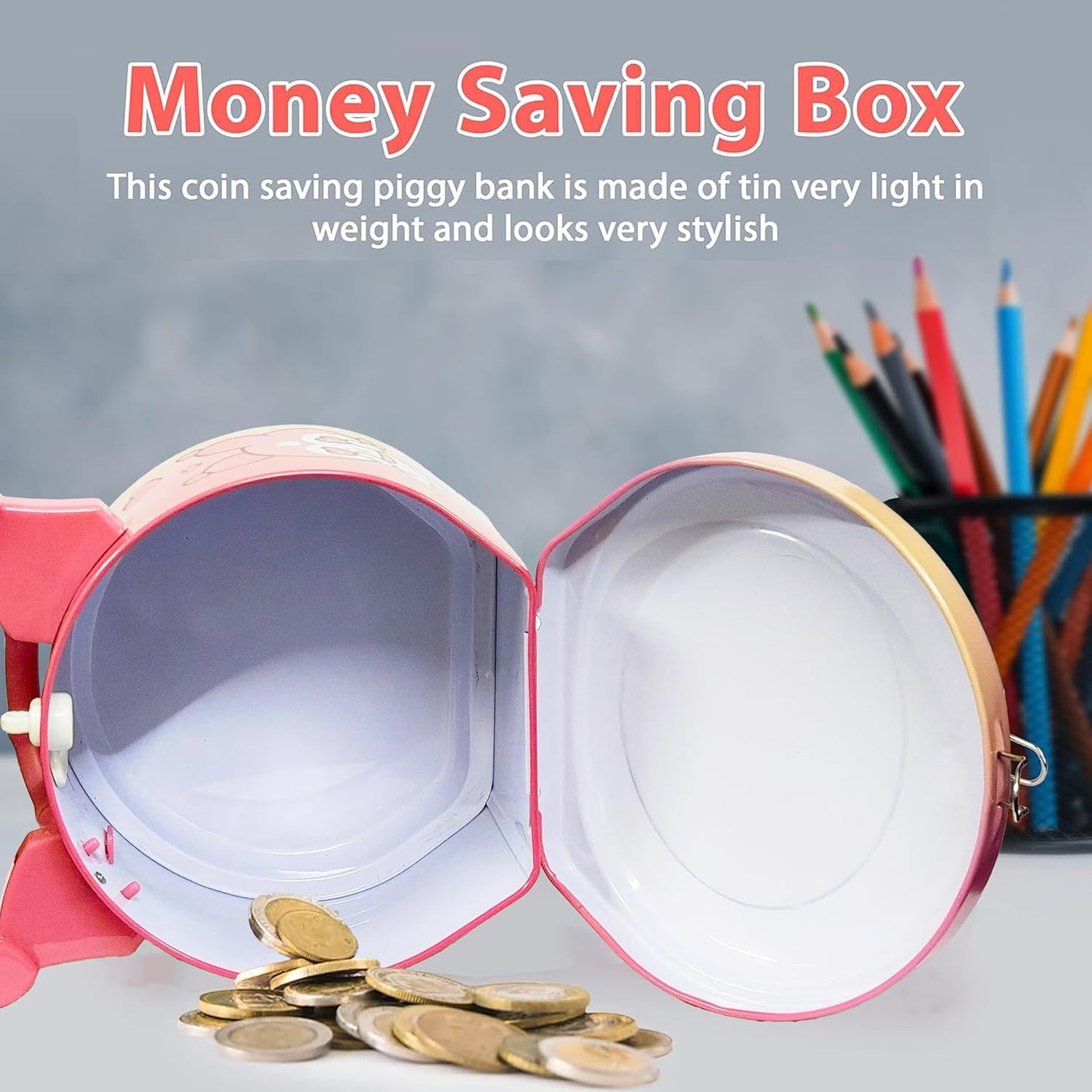 VGRASSP Sanrio Kuromi Metal Piggy Bank Toy for Kids - Cute Money Safe with Lock and 2 Keys - Gullak Coin Box Gift for Boys and Girls - Color As Per Stock