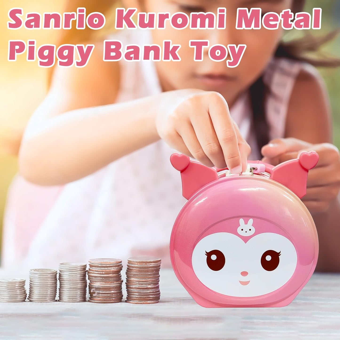VGRASSP Sanrio Kuromi Metal Piggy Bank Toy for Kids - Cute Money Safe with Lock and 2 Keys - Gullak Coin Box Gift for Boys and Girls - Color As Per Stock