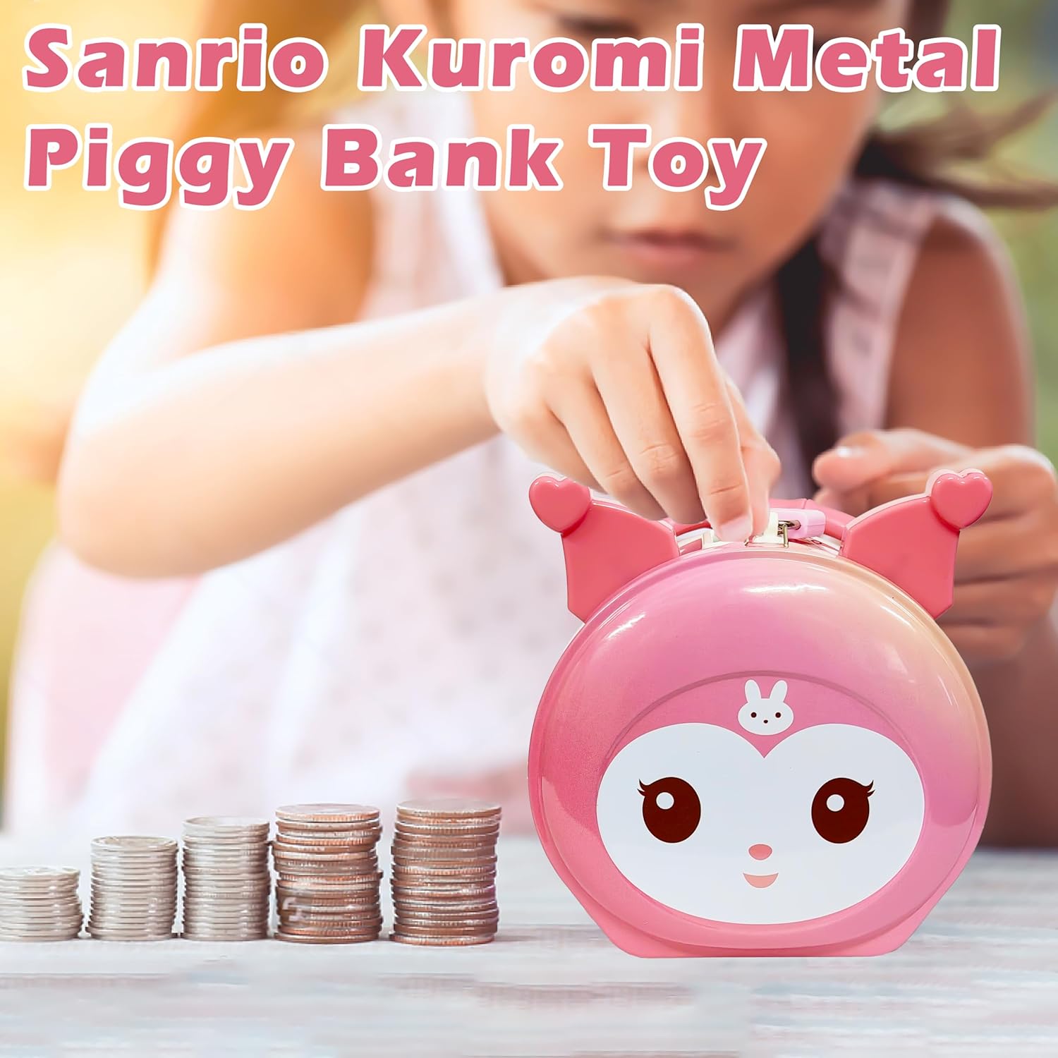 VGRASSP Sanrio Kuromi Metal Piggy Bank Toy for Kids - Cute Money Safe with Lock and 2 Keys - Gullak Coin Box Gift for Boys and Girls - Color As Per Stock