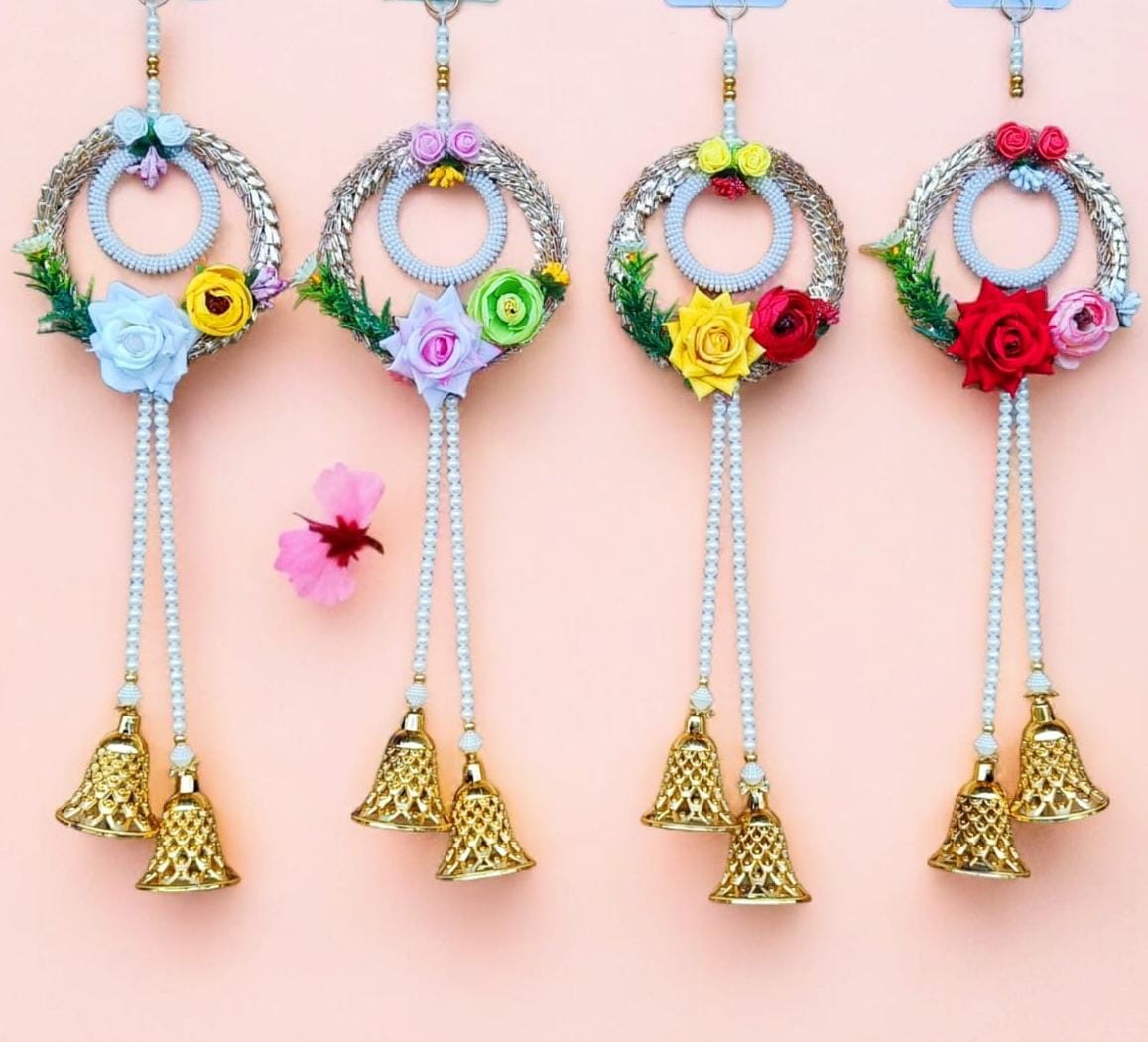 Beautiful Design Hanging With Multicolour Flowers & Bell (Size: 21*6 Inch) (WH0015)