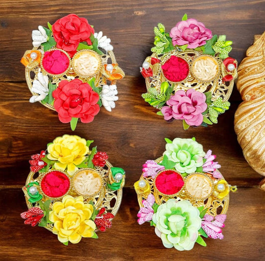 Beautiful Floral Design Roli Chawal Plate (Size: 4 Inch)