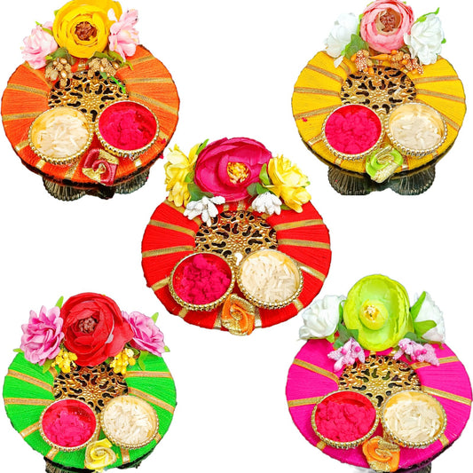 Beautiful Floral Roli Chawal Mix Colour Plate (Size: 4.2Inch)