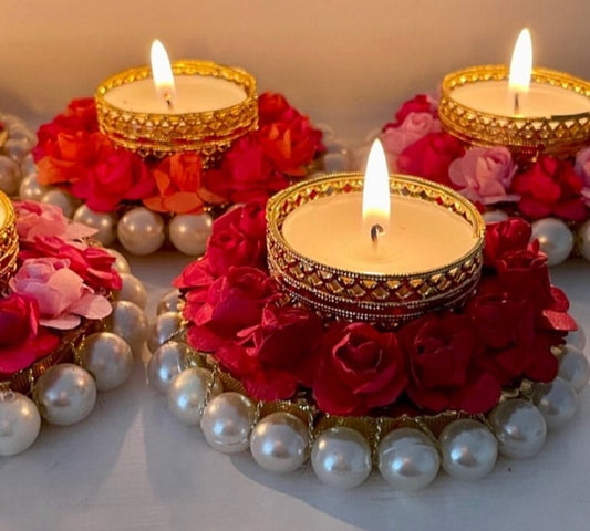 Beautiful Pearls & Paper Flower Candle Holder