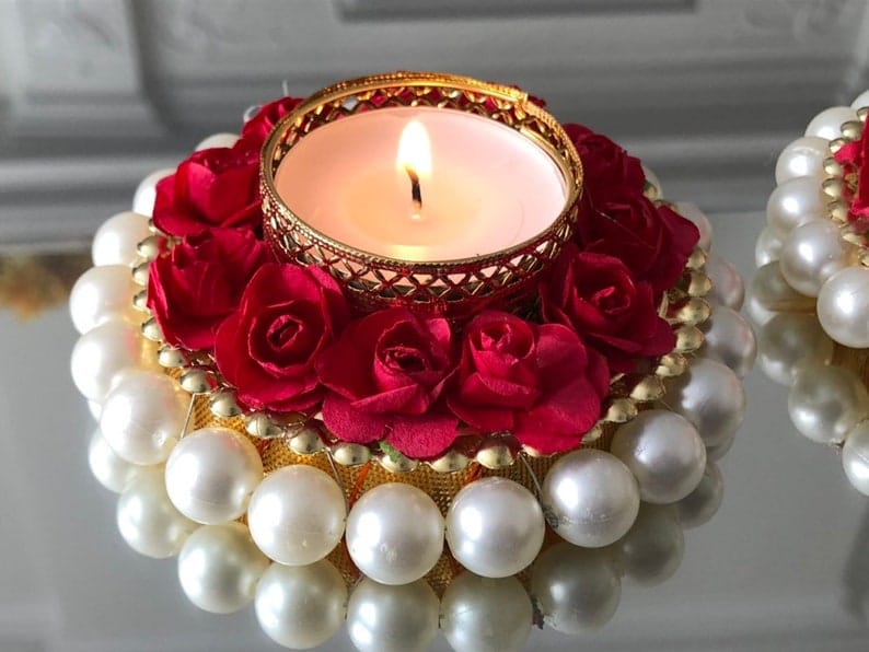 Beautiful Pearls & Paper Flower Candle Holder
