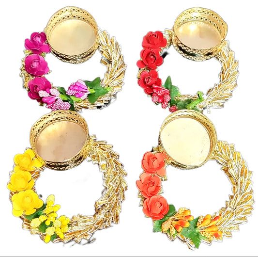 Beautiful Tea Light Candle Holder With Multicolour Flowers (TL0016)