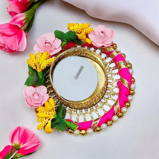 Flower Design Round Candle Holder (Size: 4 Inch) (TL0027)