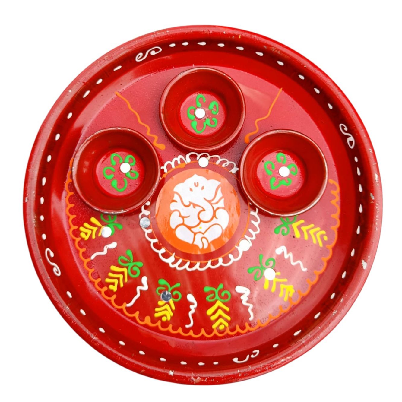 Hand Painted Stainless Steel Decorative Pooja Thali (Size: 8 Inch)