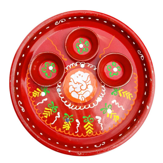 Hand Painted Stainless Steel Decorative Pooja Thali (Size: 8 Inch)