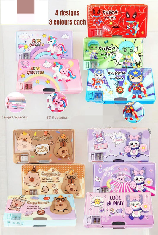 Big Size Dual Compartment Pencil Box with Spinner Toy