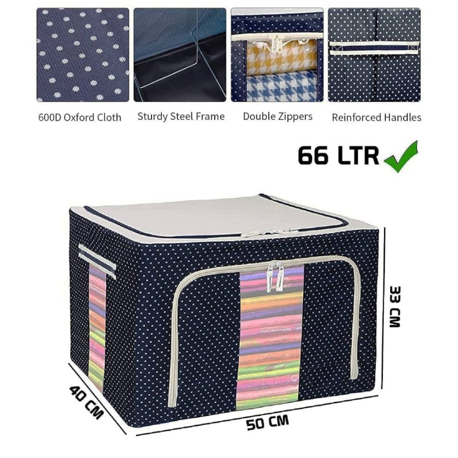 66 Ltr Storage Organiser Blue Polka Dots- Imported