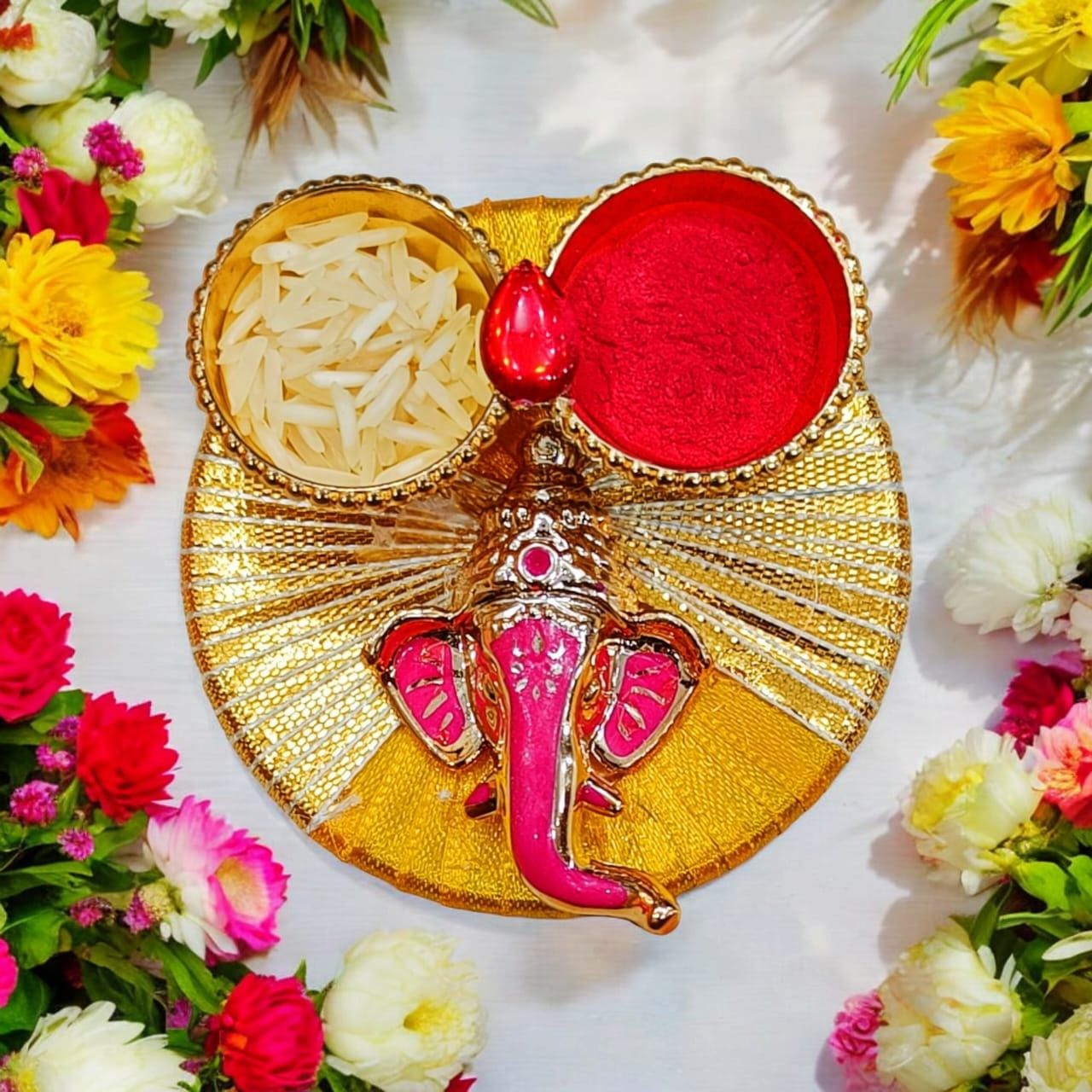 Multicolour Ganesh Ji Roli Chawal Plate (Size: 3 Inch)