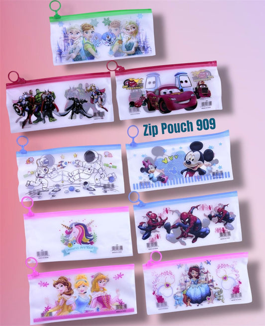 Gifting Square Plastic Cartoon Stationery Zip Pouch for Pen Pencil and Multi Utility Best for Return Navratri Gifts Multicolor