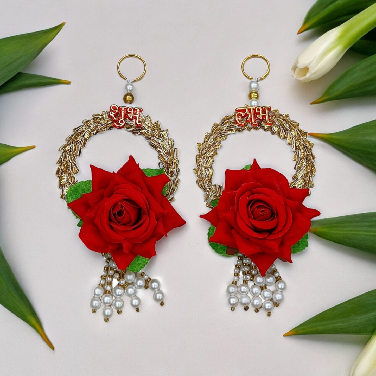 Pair Of Beautiful Flower Design Subh Labh Hanging (Mix Colours) (SL0003)