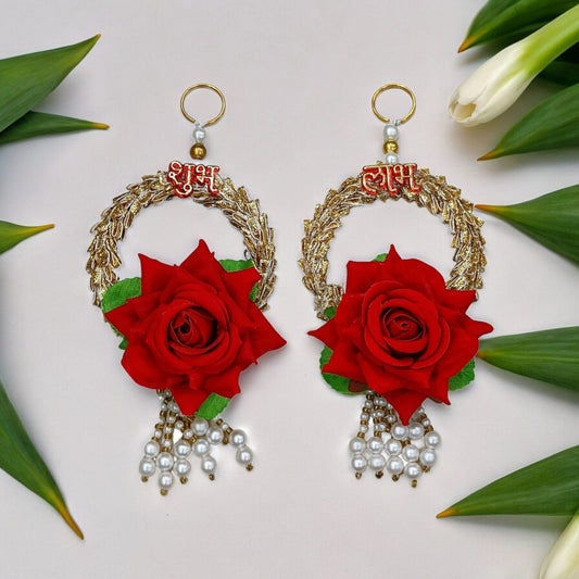 Pair Of Beautiful Flower Design Subh Labh Hanging (Mix Colours) (SL0003)