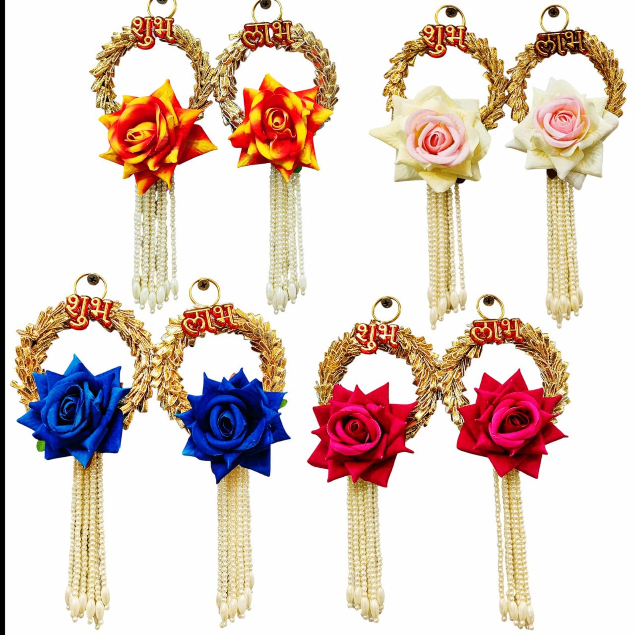 Pair of Flower Subh Labh Hanging (Mix Colours) (SL0013)