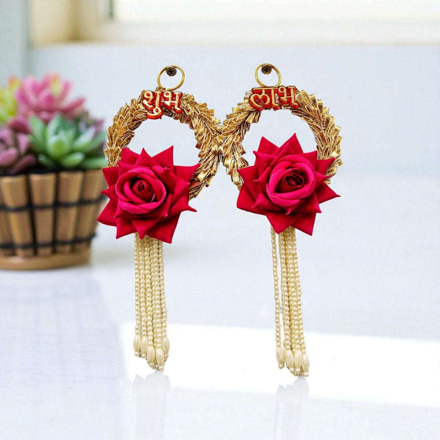 Pair of Flower Subh Labh Hanging (Mix Colours) (SL0013)
