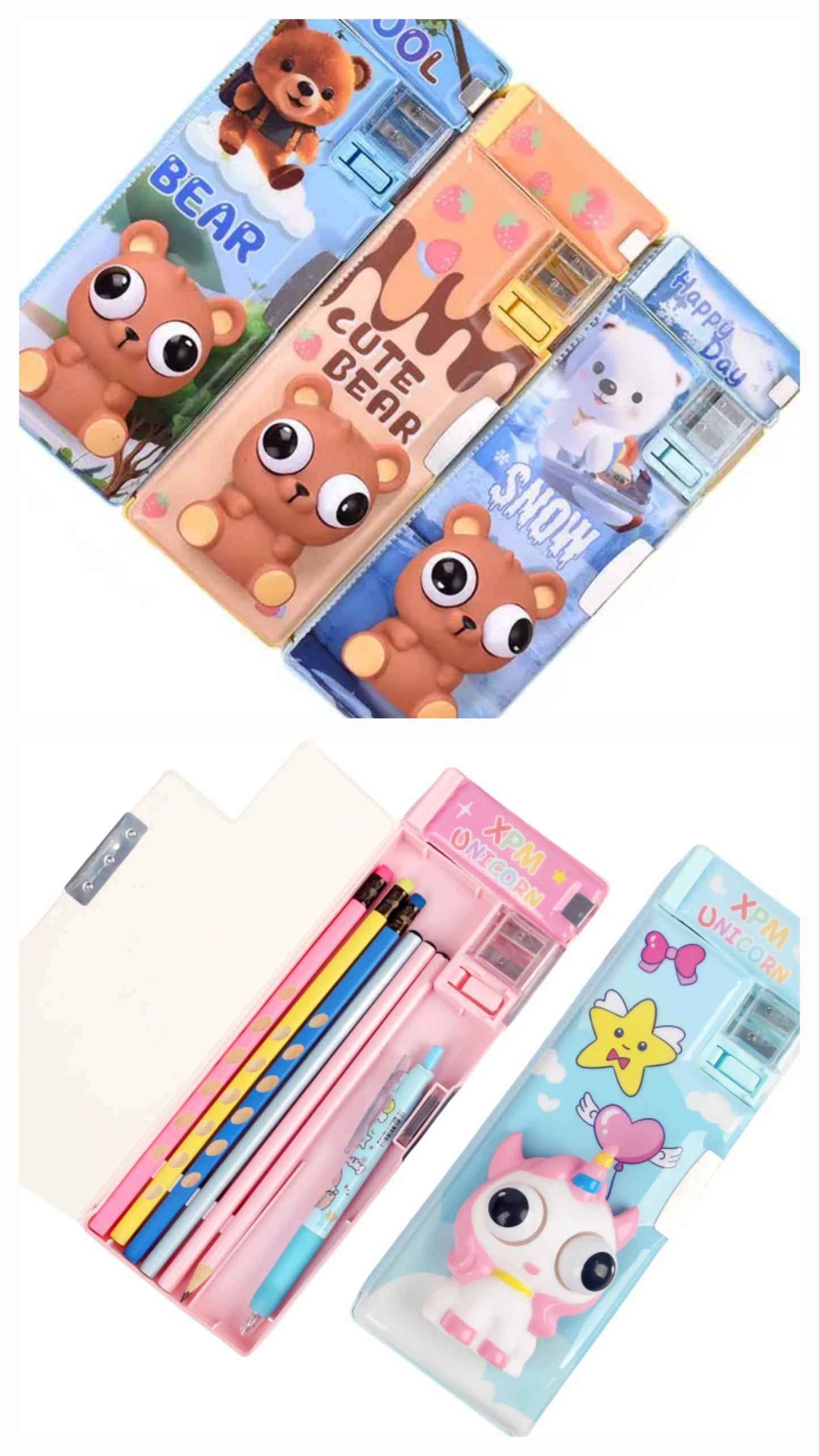 Plastic 3D Squishy Pop Eye Magnetic Compass Box Magnetic Pencil Box Aesthetic Stationary Items Best Gifts (Bear)