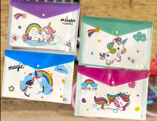 Asera Unicorn Folder My Clear Bag Ideal for Students Use (A4 Size) - Kids Birthday Return Gifts CartoonTheme (Unicorn Set of 12)