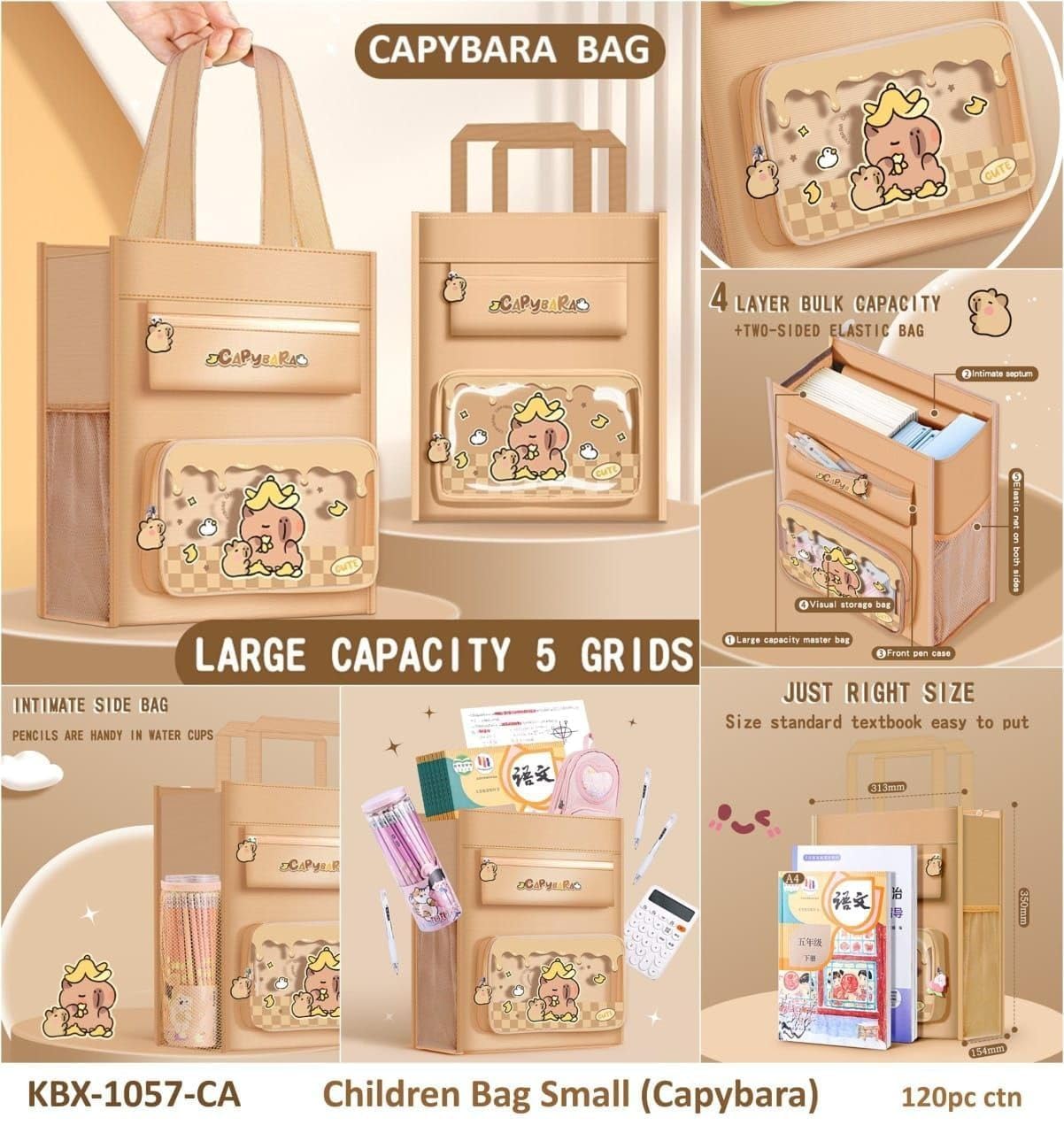 Ranjkri Print Delight Handbag/Tutor Bag for Children, Test Paper Book Storage Bag Kids Handmade Art Supplies Bags Thick Waterproof Portable Storage Bag for Girls (Strawberry Girl Pink Pouch Bag)