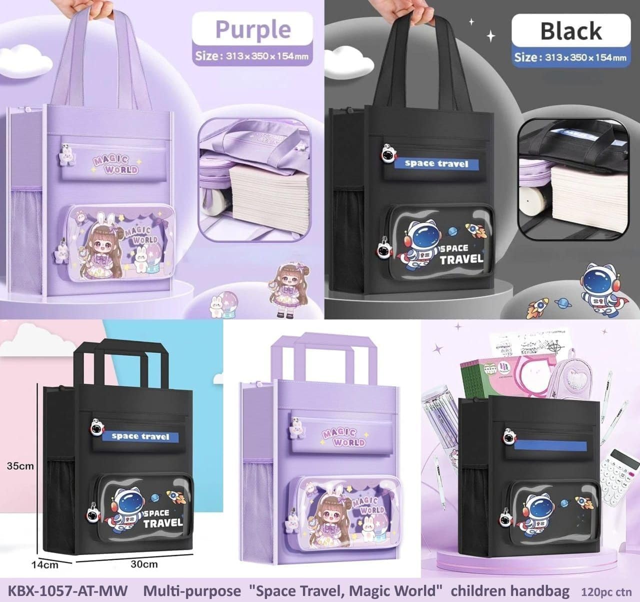 Ranjkri Print Delight Handbag/Tutor Bag for Children, Test Paper Book Storage Bag Kids Handmade Art Supplies Bags Thick Waterproof Portable Storage Bag for Girls (Strawberry Girl Pink Pouch Bag)