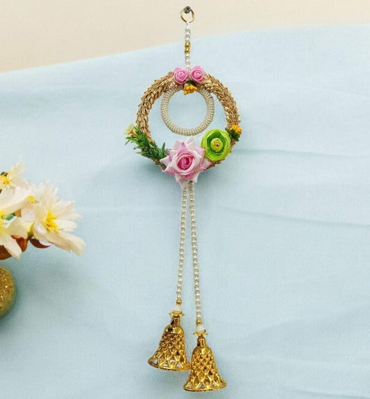 Beautiful Design Hanging With Multicolour Flowers & Bell (Size: 21*6 Inch) (WH0015)