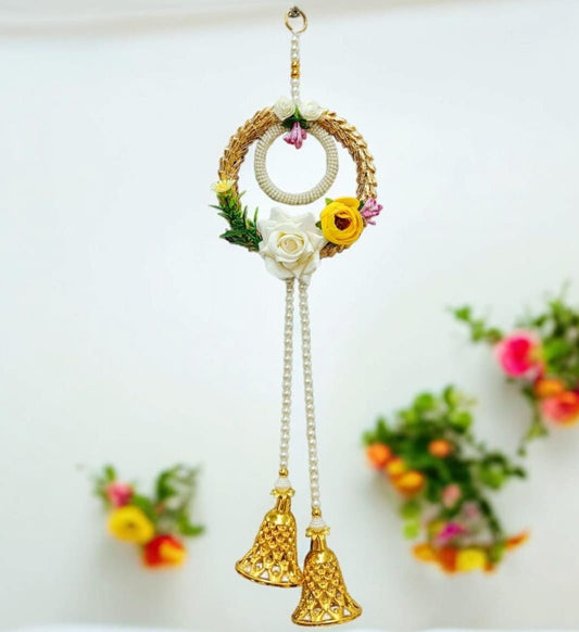 Beautiful Design Hanging With Multicolour Flowers & Bell (Size: 21*6 Inch) (WH0015)