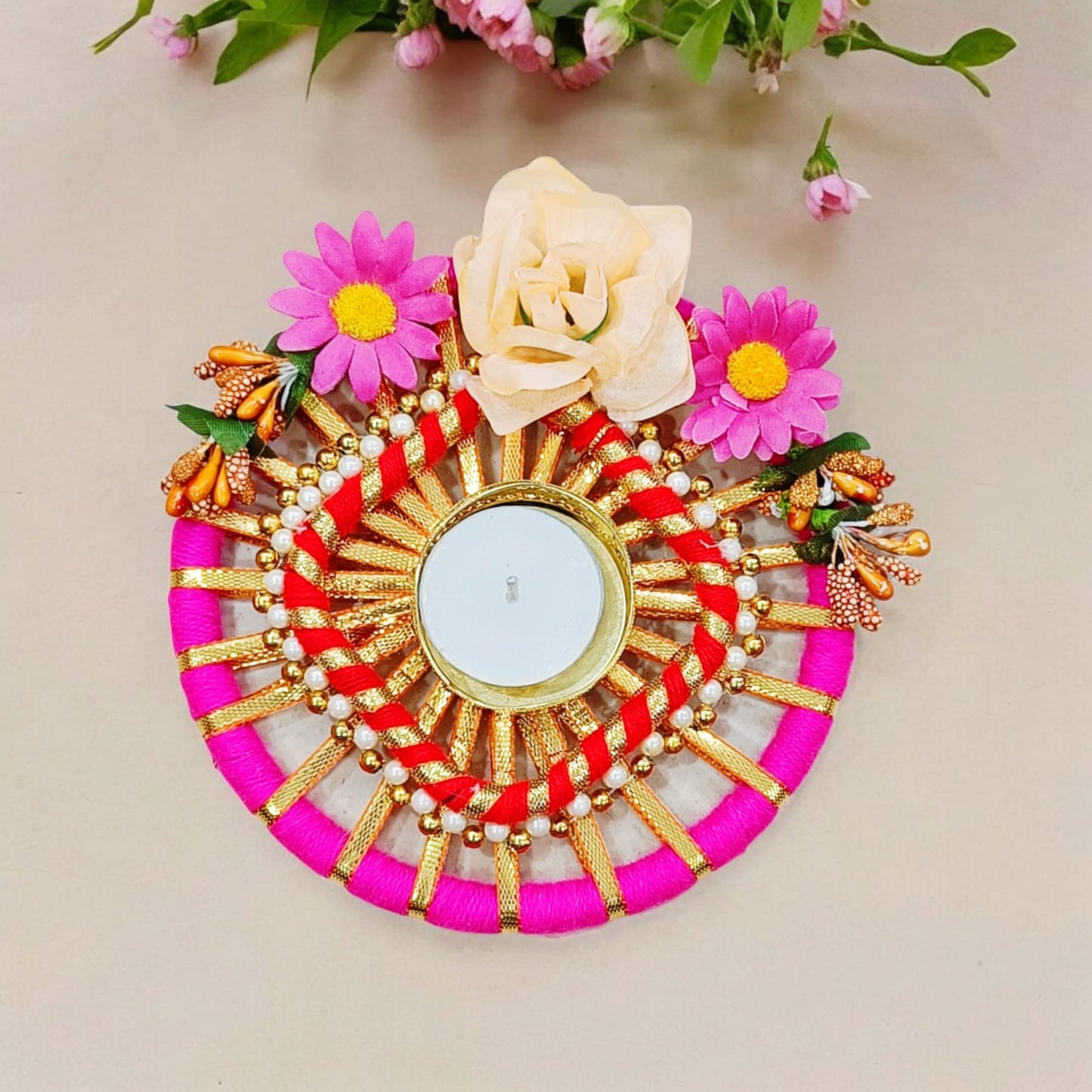 Beautiful Floral Design Candle Holder (Size: 5.5 Inch)
(TL0028)