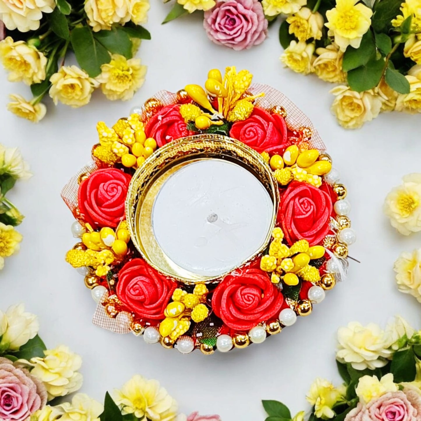 Beautiful Flowers Pearls Design Candle Holder (TL0030)