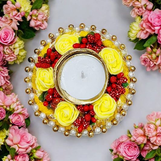 Beautiful Flowers Pearls Design Candle Holder (TL0030)