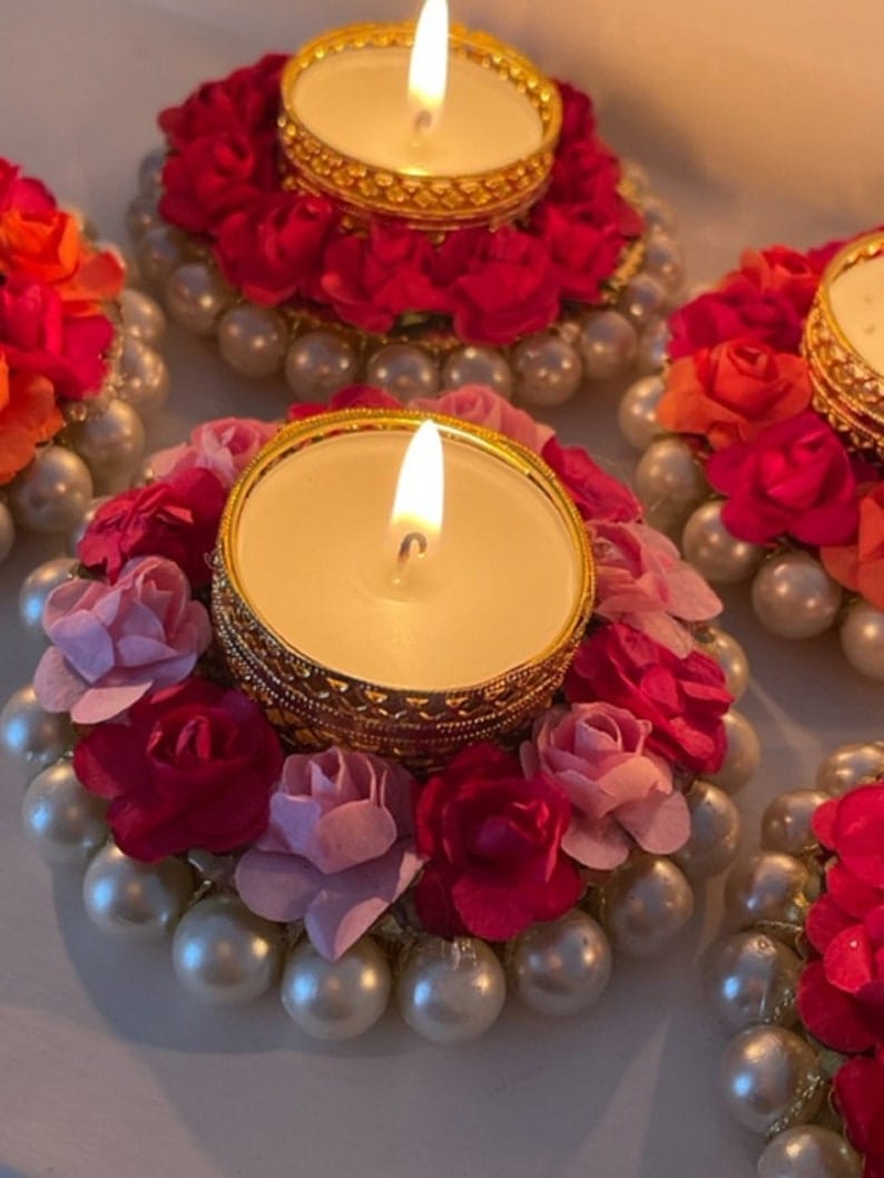 Beautiful Pearls & Paper Flower Candle Holder