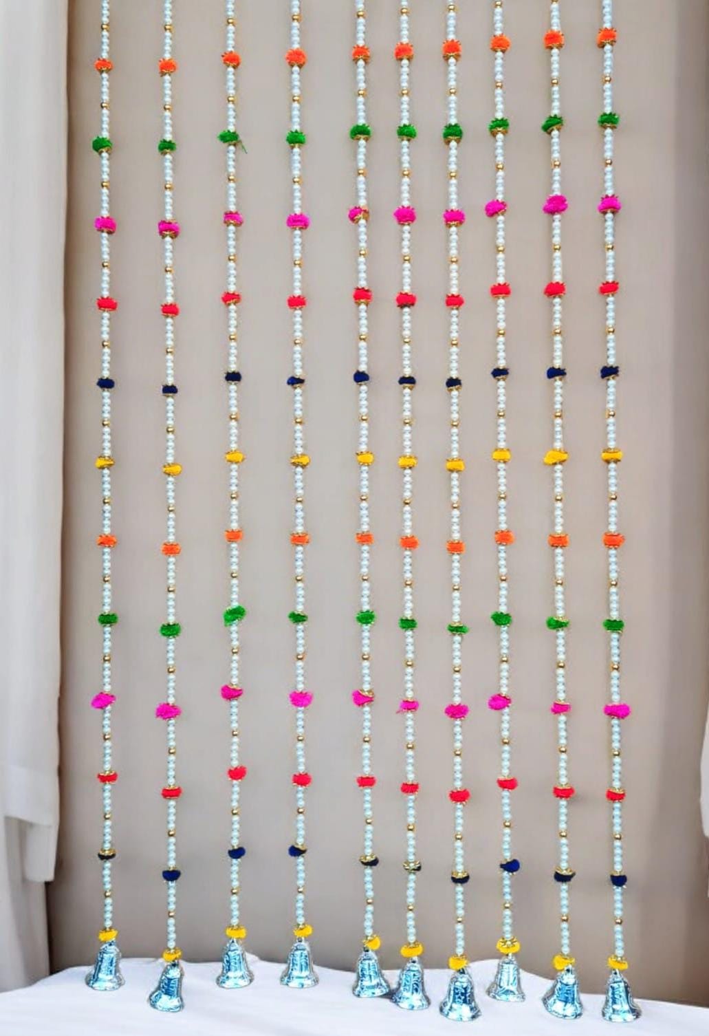 Colourful Pom Pom & Pearl Hanging (Size: 52 Inch) (H0017)