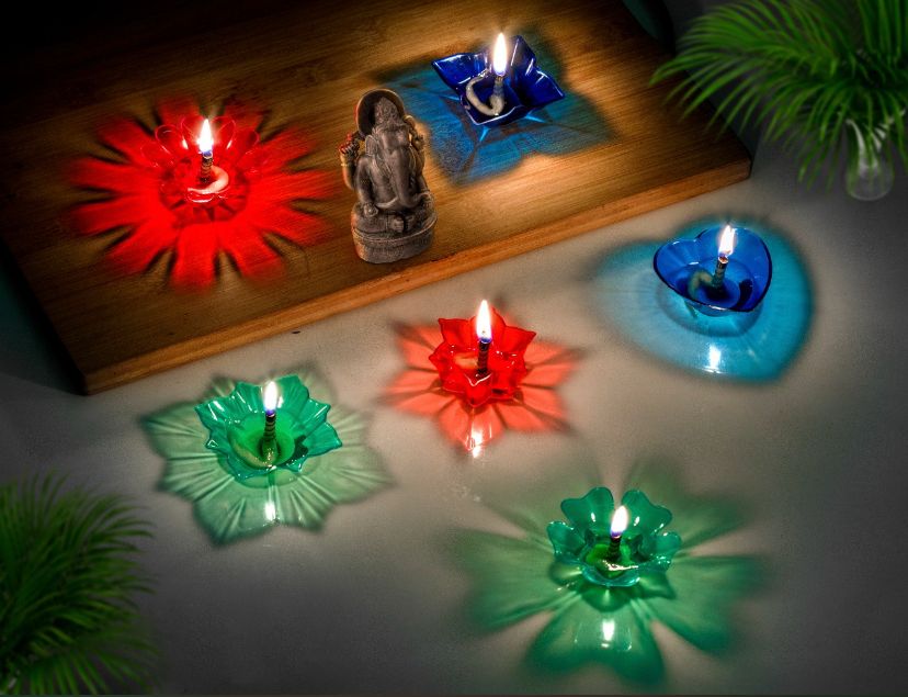 Colourful Shadow Diya With (12 Piece Set)