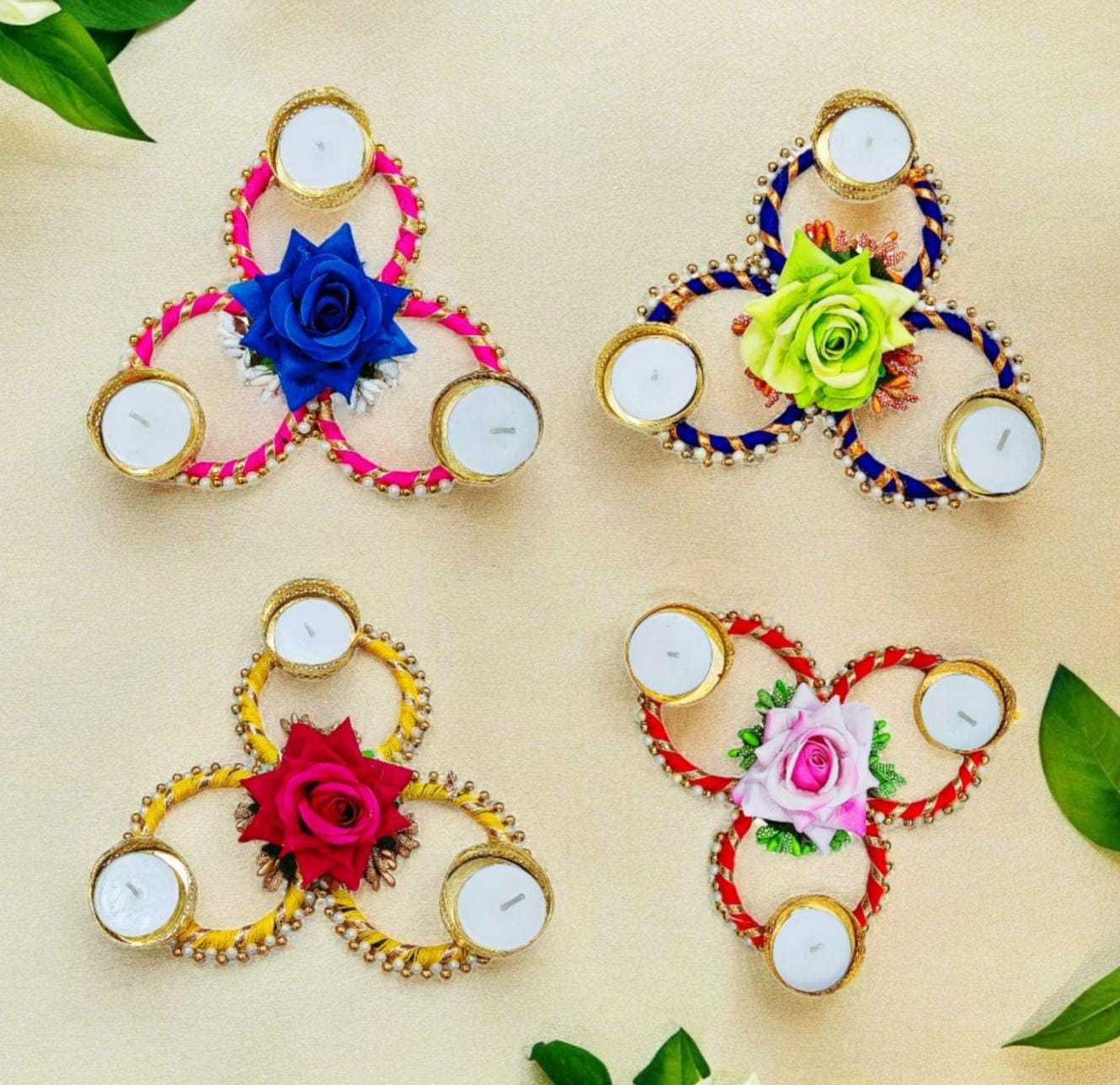 Flower Design 3 Tea Light Candle Holder Mix Colours
(Size: 7.5 Inch) (TL0026)