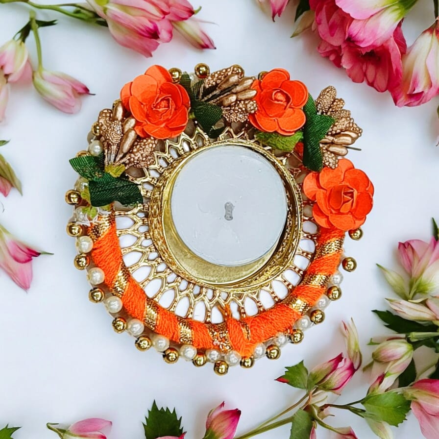 Flower Design Round Candle Holder (Size: 4 Inch) (TL0027)