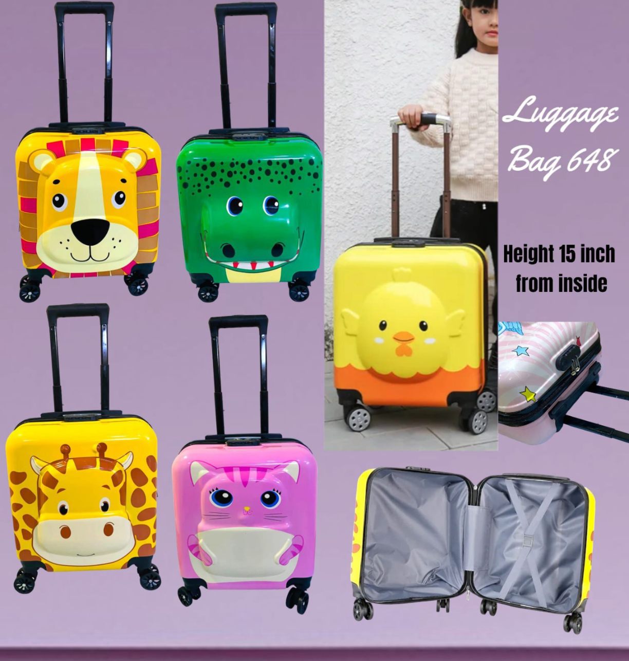 1Animal Print Trolley Suitcase for Kids with Password Lock