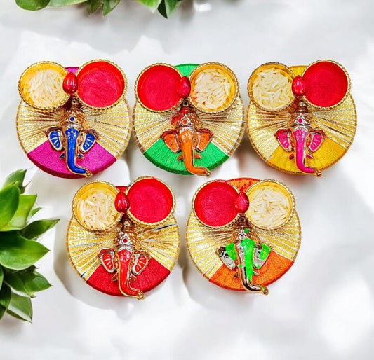 Multicolour Ganesh Ji Roli Chawal Plate (Size: 3 Inch)