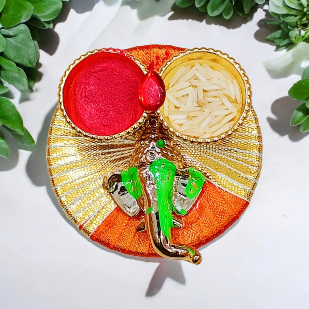 Multicolour Ganesh Ji Roli Chawal Plate (Size: 3 Inch)