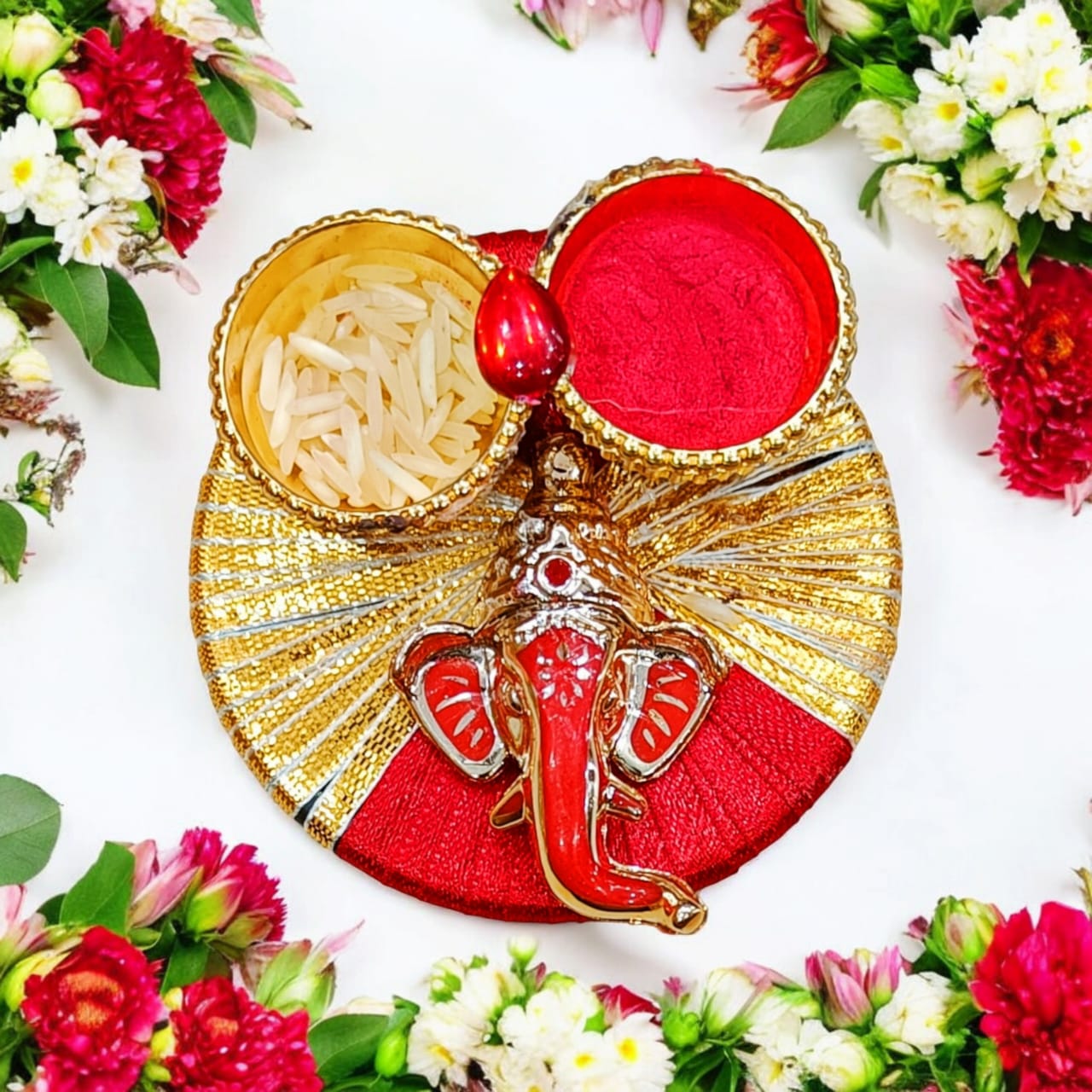 Multicolour Ganesh Ji Roli Chawal Plate (Size: 3 Inch)