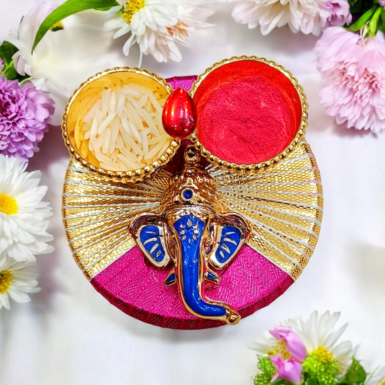 Multicolour Ganesh Ji Roli Chawal Plate (Size: 3 Inch)