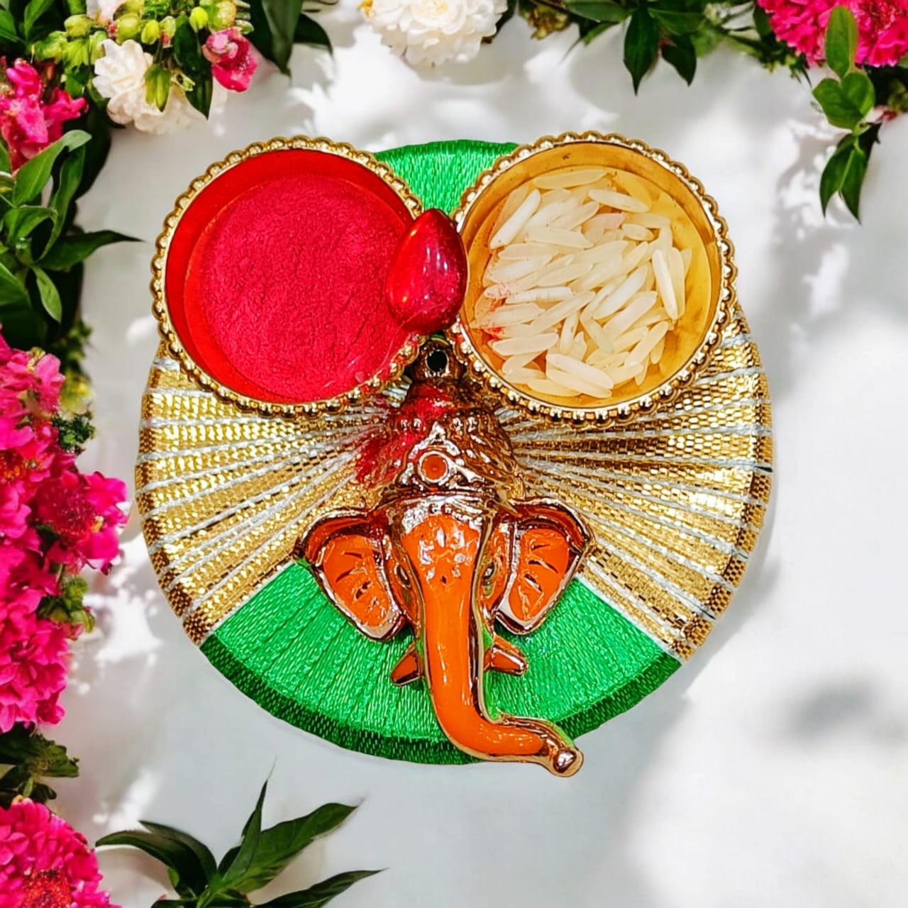 Multicolour Ganesh Ji Roli Chawal Plate (Size: 3 Inch)