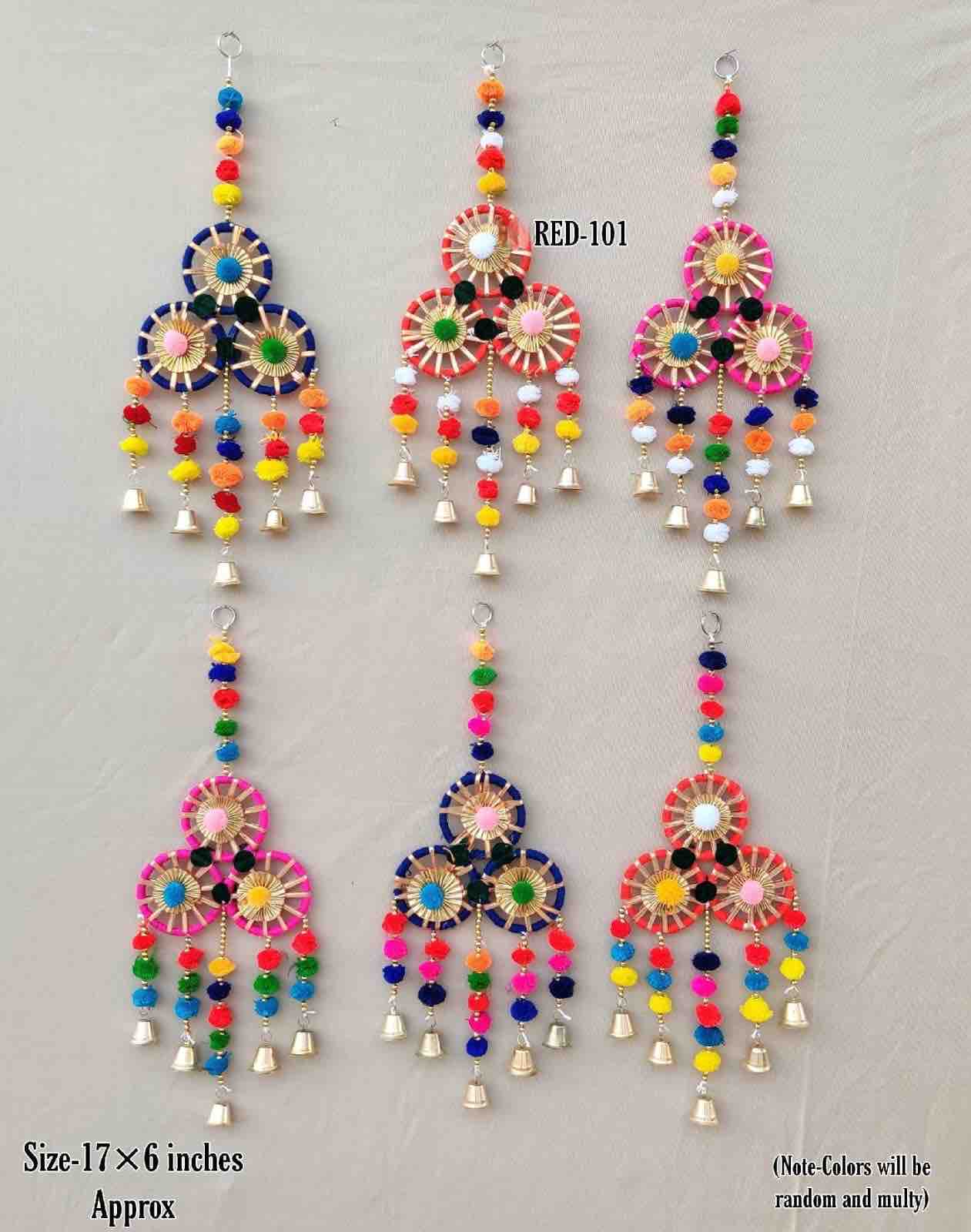 Multicolour Pom Pom & Bell Hanging For Decoration (Size: 17*6 Inch)