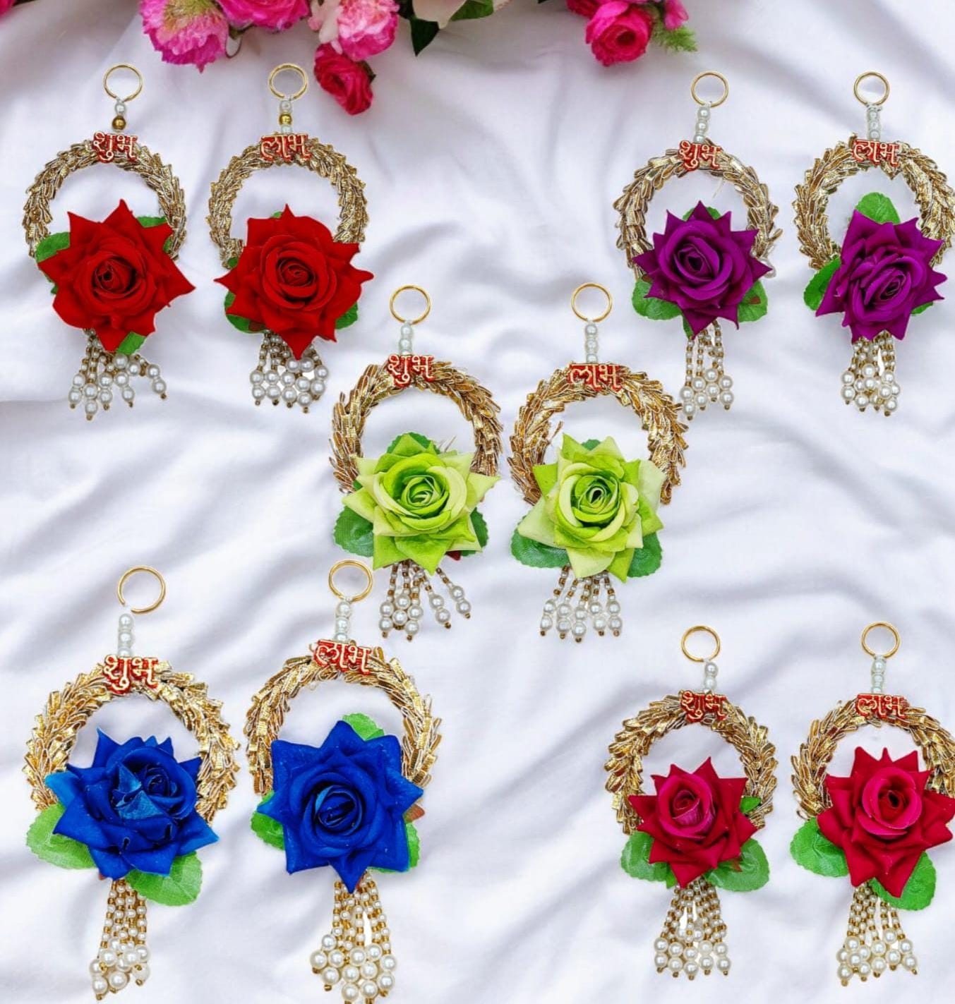 Pair Of Beautiful Flower Design Subh Labh Hanging (Mix Colours) (SL0003)