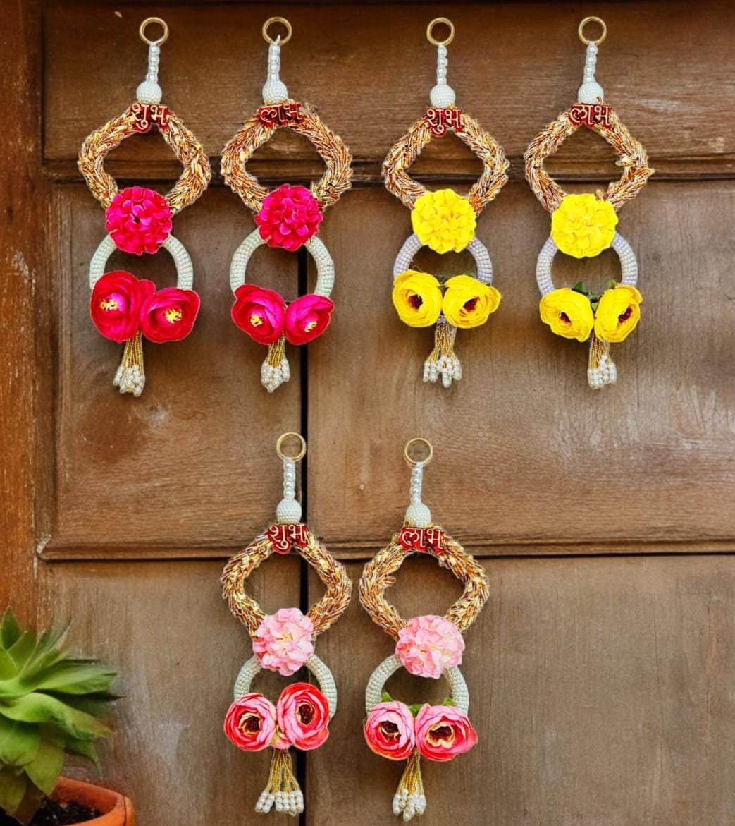 Pair Of Flower Subh Labh Hanging Pair Mix Colours (Size: 11*4 Inch) ( Pair) (SL0005)