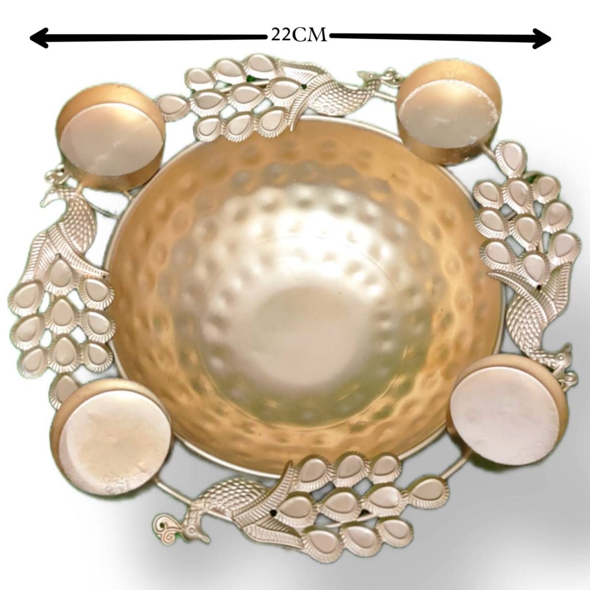 Peacock Metal Urli Bowl Without 4 Tea Light Holder