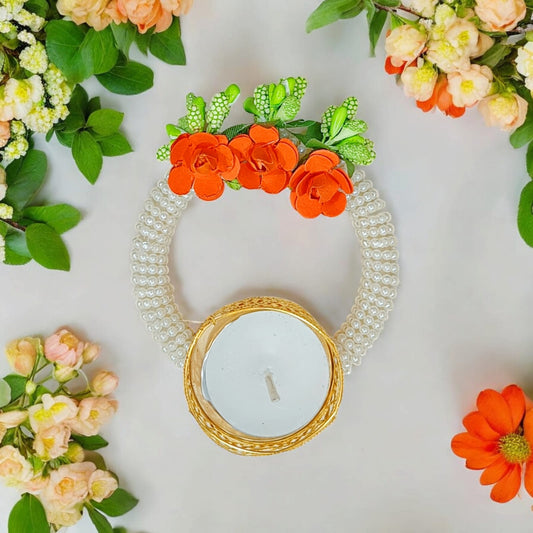 Pearl & Flower Design Candle Holder (Size: 4 Inch) (TL0031)