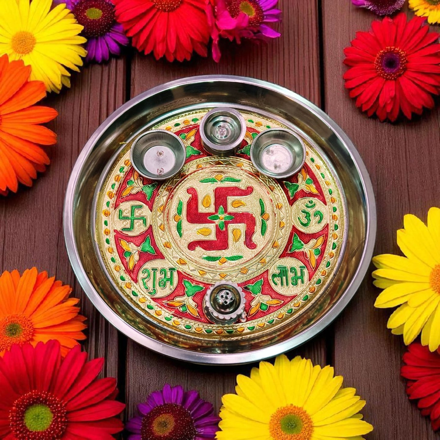 Stainless Steel Decorative Pooja Thali (Size: 10.5 Inch)