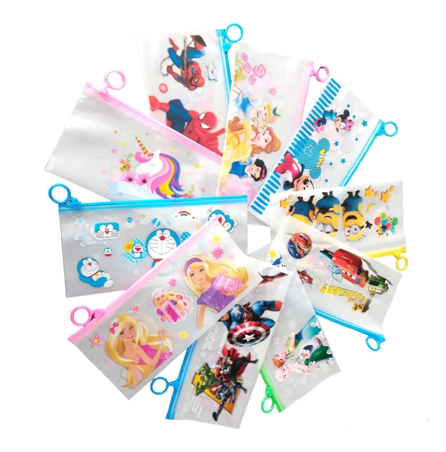 Gifting Square Plastic Cartoon Stationery Zip Pouch for Pen Pencil and Multi Utility Best for Return Navratri Gifts Multicolor